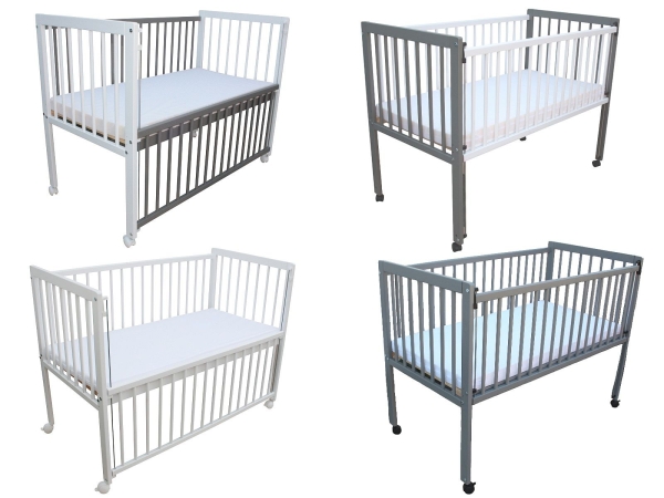 Kinderbett / Beistellbett / Babybett 2in1 120x60cm mit Matratze weiß-grau
